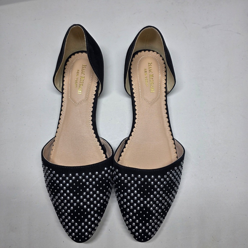 Isaac Mizrahi New York Black Studded DOrsay Pointed Toe Flats Shoes Women's 9.5 - Picture 8 of 8